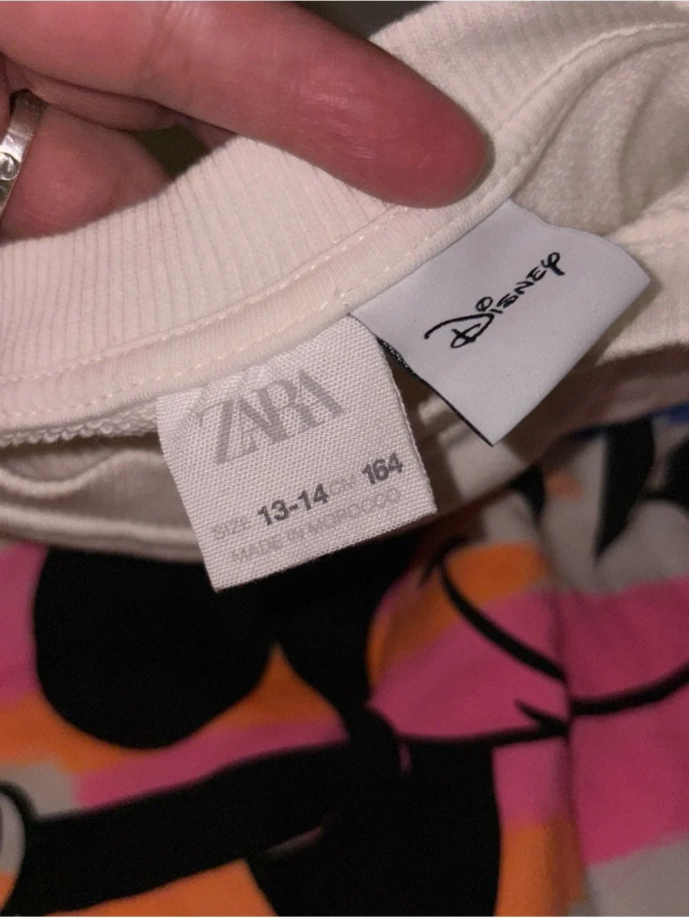 Zara White Kids Sweatshirt with Neon Brushstroke Mickey Graphic